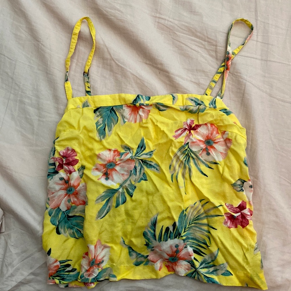 Yellow, floral, Hollister crop top